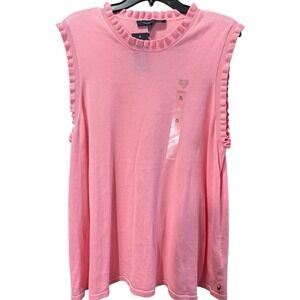 Tommy Hilfiger Women's Sleeveless‎ Pink Ruffle Neck Bling Front NWT Size XL